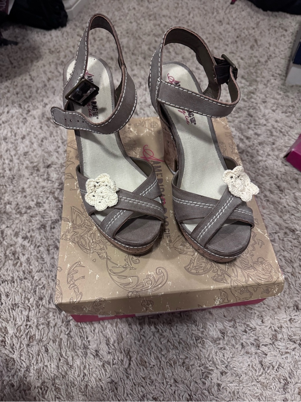Gray Flower Accent Ankle Strap Sandals